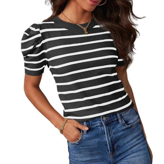 Womens Summer Casual Short-Sleeve Knitted Top