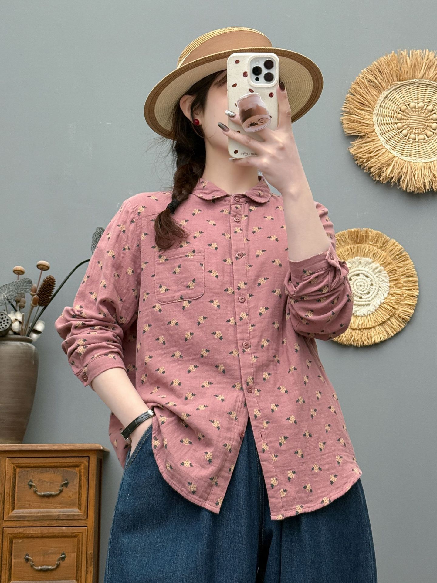 Retro Floral Cotton And Linen Blouse For Women