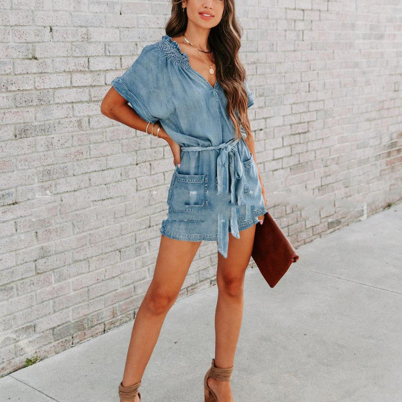 Women's Summer Denim Washed Loose Cotton Jumpsuit