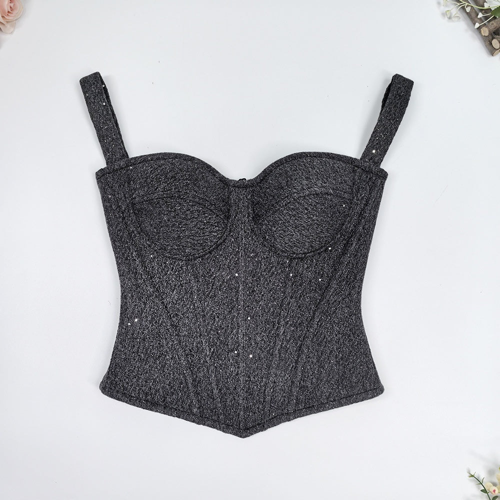 Wool And Wool-blend Camisole Wrap Top For Outerwear In Solid