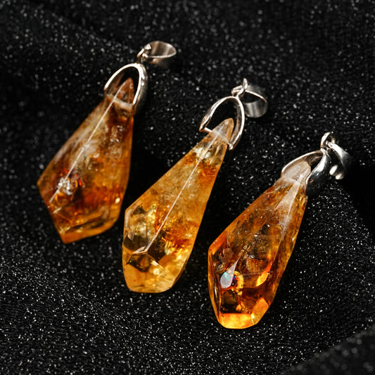 Natural Citrine Cluster Pendant Irregular Raw Stone Necklace