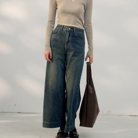Retro Highwaist Jeans til Kvinder med Lommer
