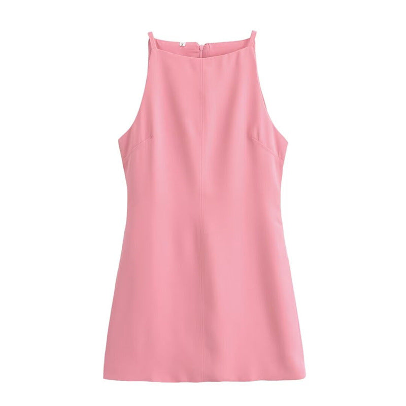 French-style Chic Straight-neck Sleeveless Slim-fit Mini Dress