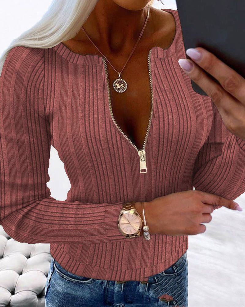 New Fashion Zipper Twist Wool Top