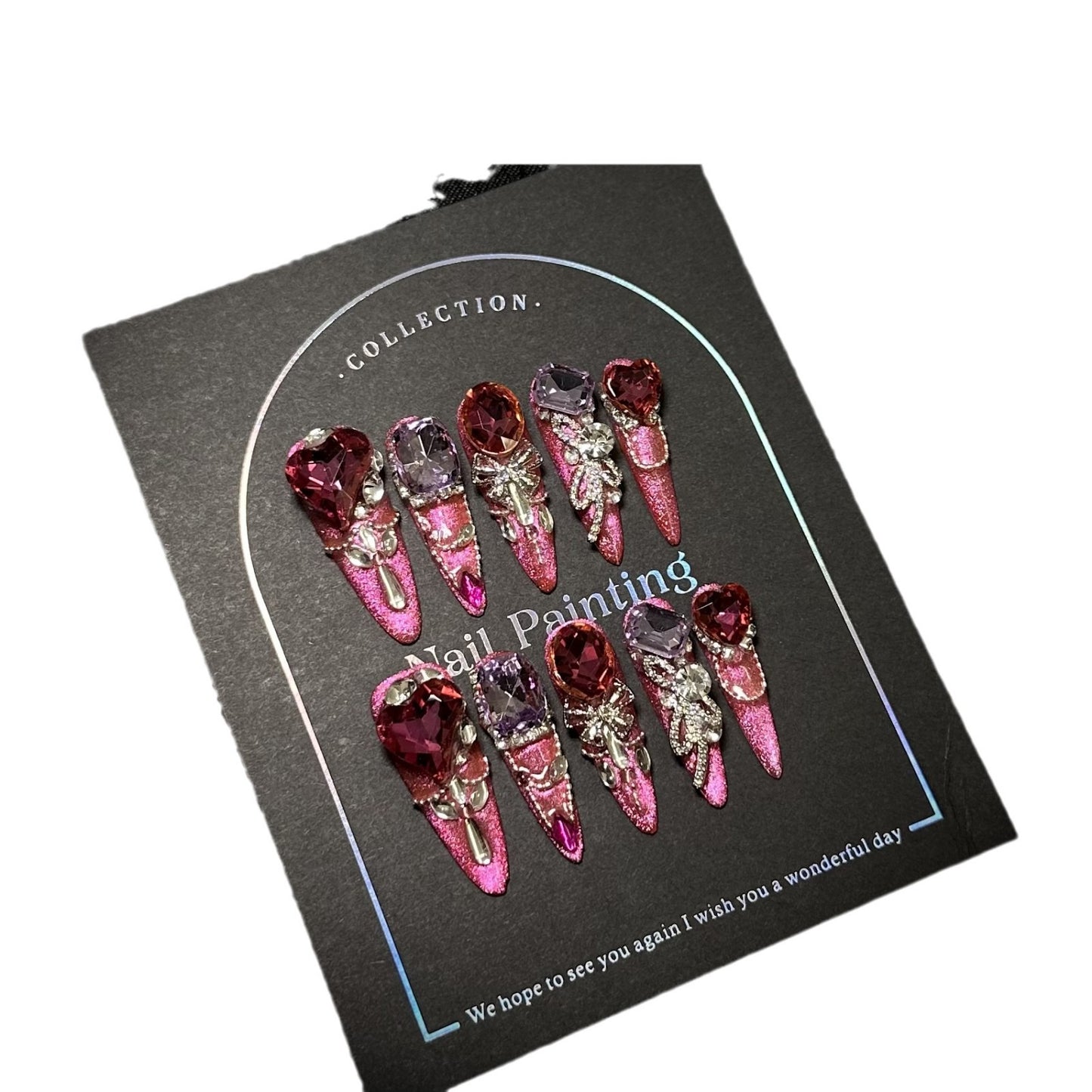 High-grade Winter New Year Rose Red Cat Eye Hand-worn Nail Tip