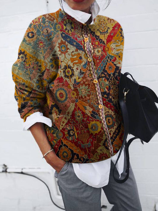 Mode børstet geometrisk print cardigan langærmet