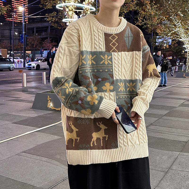 Rundhalset Sweater Løs Sweater til Mænd