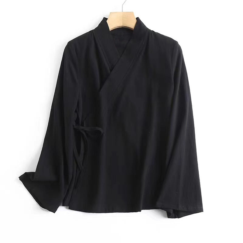 Improved Chinese Spring And Autumn Women's Long-sleeved Woven Collar Hanfu Shirt