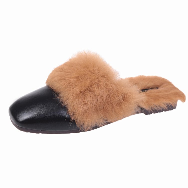 Female Flat-bottom Square Toe Baotou Half Drag
