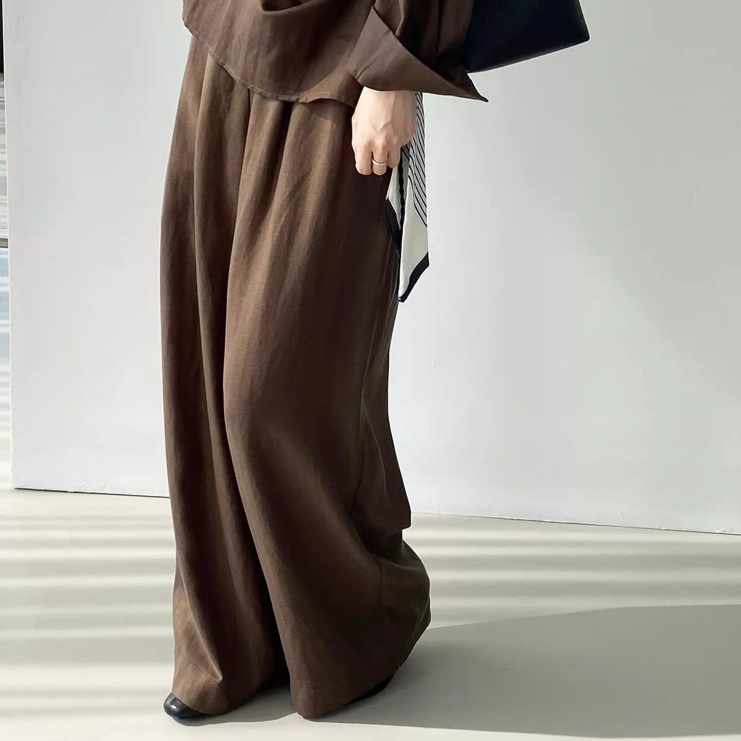 Women's Casual Shirt And Elastic-Waist Wide-Leg Pants Two-Piece Set