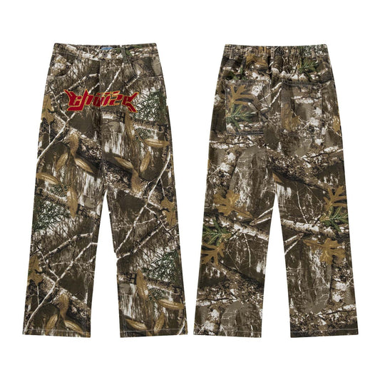 Vintage Street Alphabet Towel Embroidered Camouflage Jeans For Men And Women