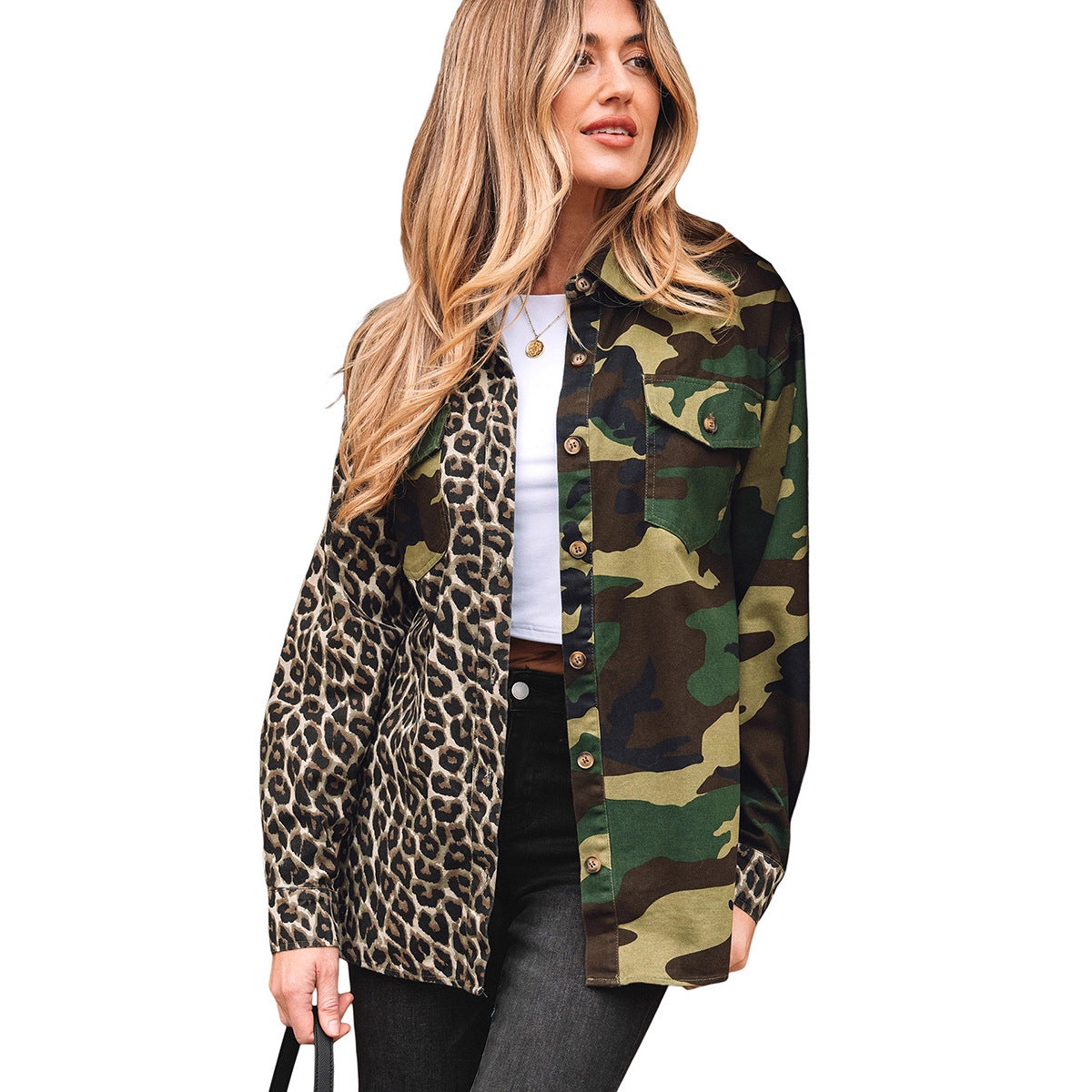 Damemode Camouflage Enkeltradet Multi-Knap Jakke