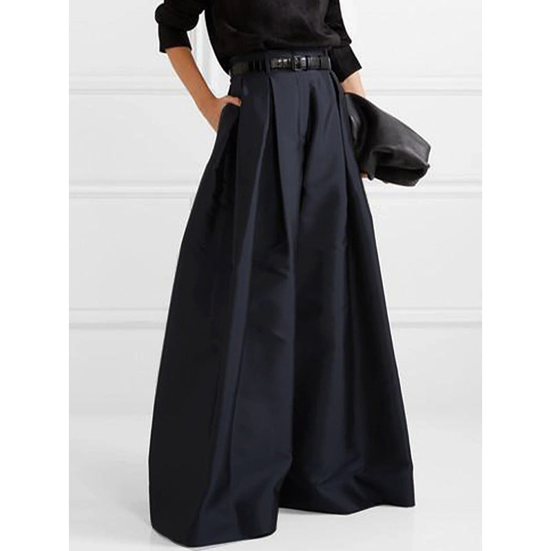 High Waist Loose Pleated Solid Color Dress