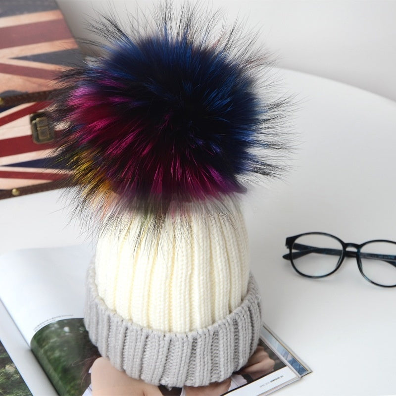Autumn And Winter Pom-pom Wool Hat Raccoon