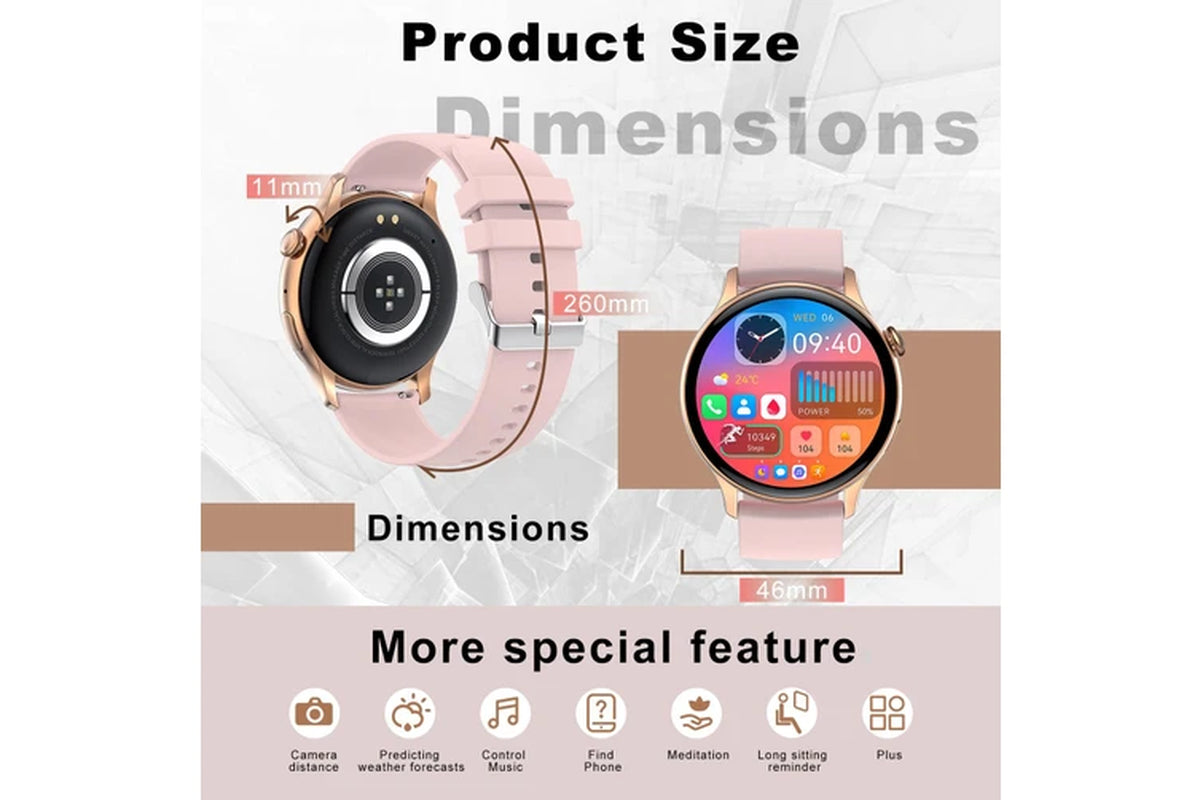 Smartwatch 1.43" AMOLED Health Monitor IP67 Waterproof Outdoor Watch Pink