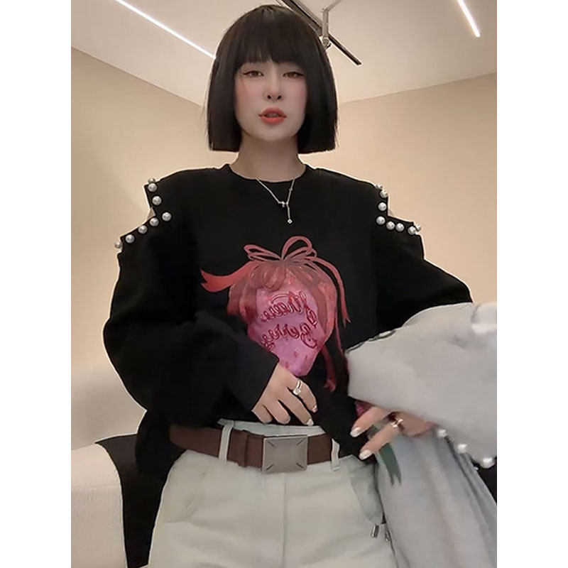 Women's Round-Neck Off-Shoulder Short Sweatshirt