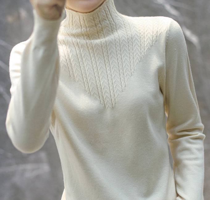 Lace Mock Neck Sweater Women's Pullover Long Sleeves Outer Match