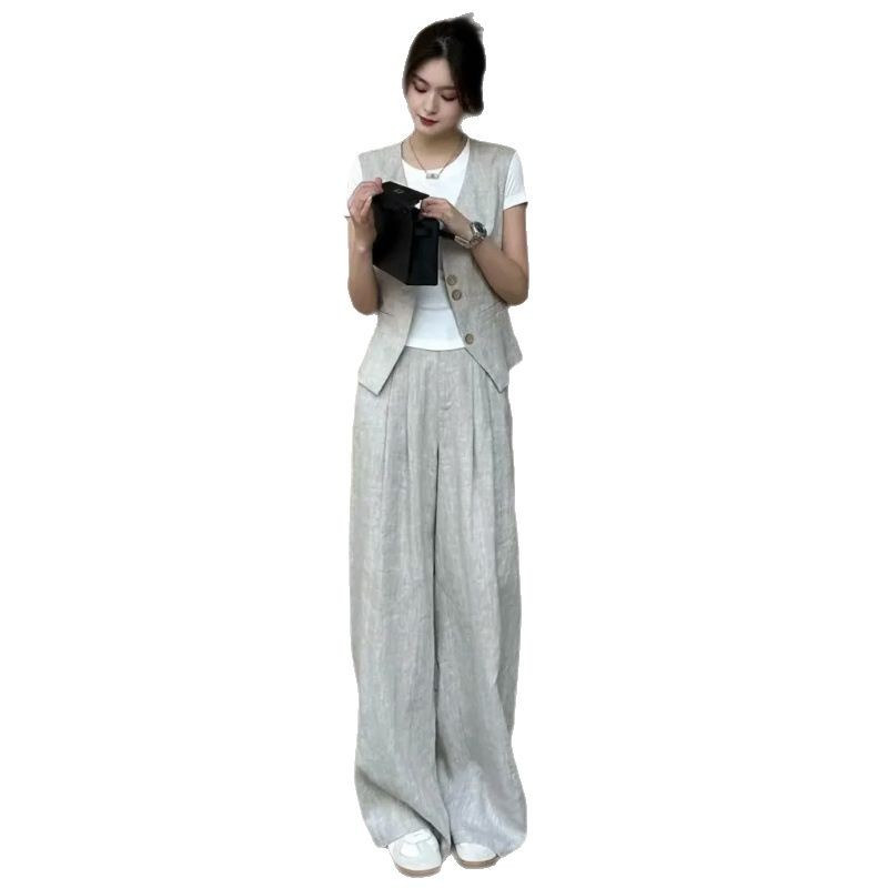 New Temperament Vest Short Jacket Top Casual Straight Wide-leg Pants