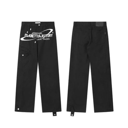 Vintage Alphabet Embroidered Jeans Men's And Women's Loose Wide Leg Casual Straight Leg Pants