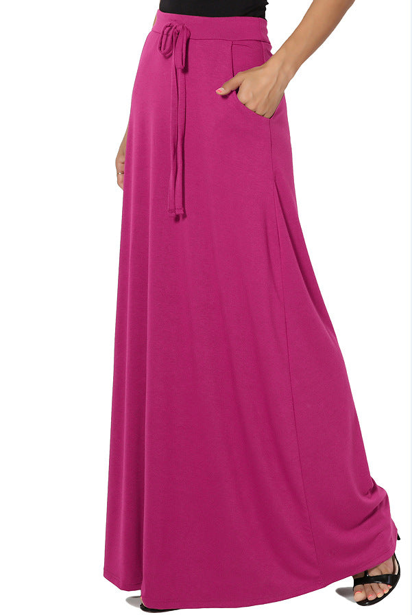 Versatile Solid-Color Drawstring Skirt For Women