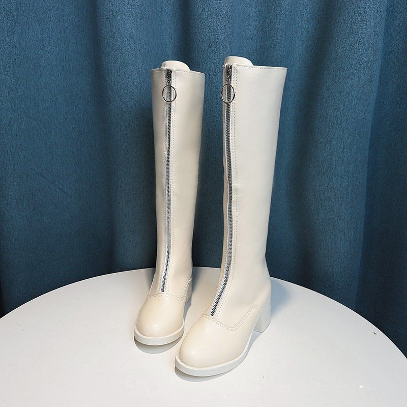 Fashion Long High Heel Beige Martin Boots