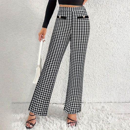 Faux Pocket Fastener Decoration Straight Wide Leg Pants Trousers