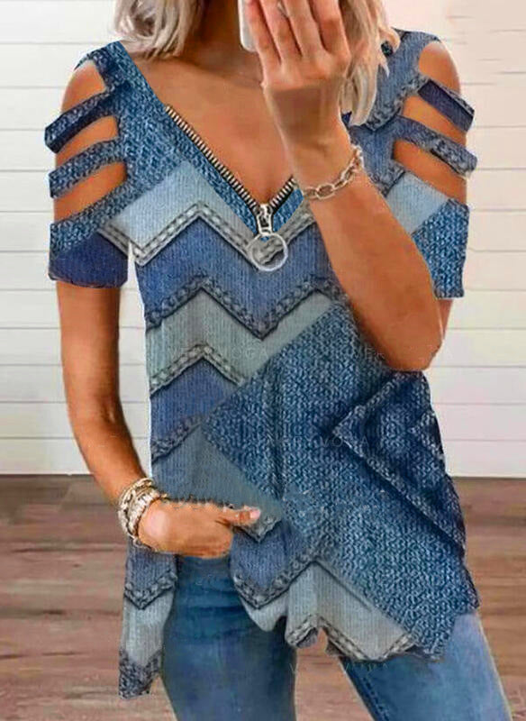 New Women's Casual Hollow Out Shoulder V-Neck Loose T-Shirt Top
