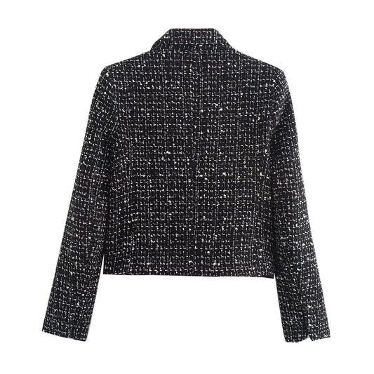 Elegant Texture Double Breasted Suit Long Sleeve Short Coat