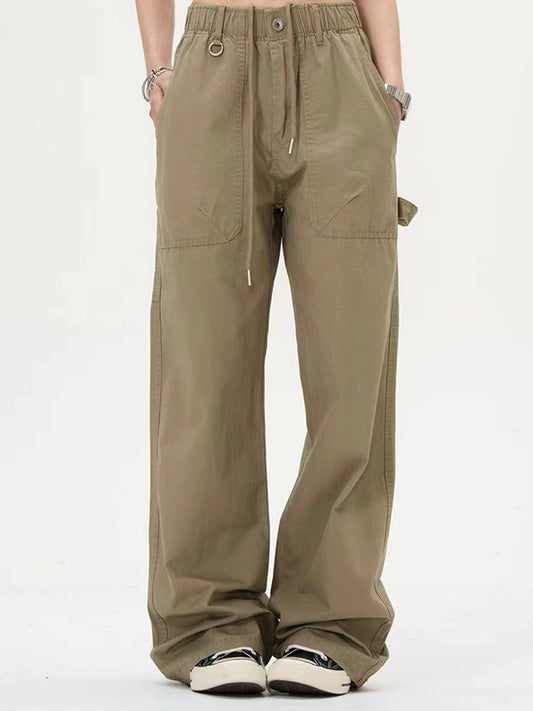 Drape Women's Large Pocket Design Straight Loose High Waist Casual Trousers