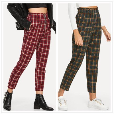 Plaid leaky zipper slacks