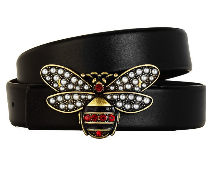 New Design Women's New Fashion Leather Belt With Metal Bee Buckle