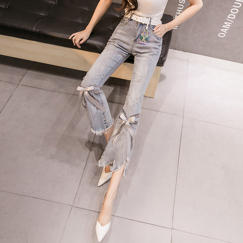 Irregular Heavy Craft Beaded Flared Pants