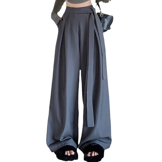 Design Women's Lace-up Wide-leg Pants Straight