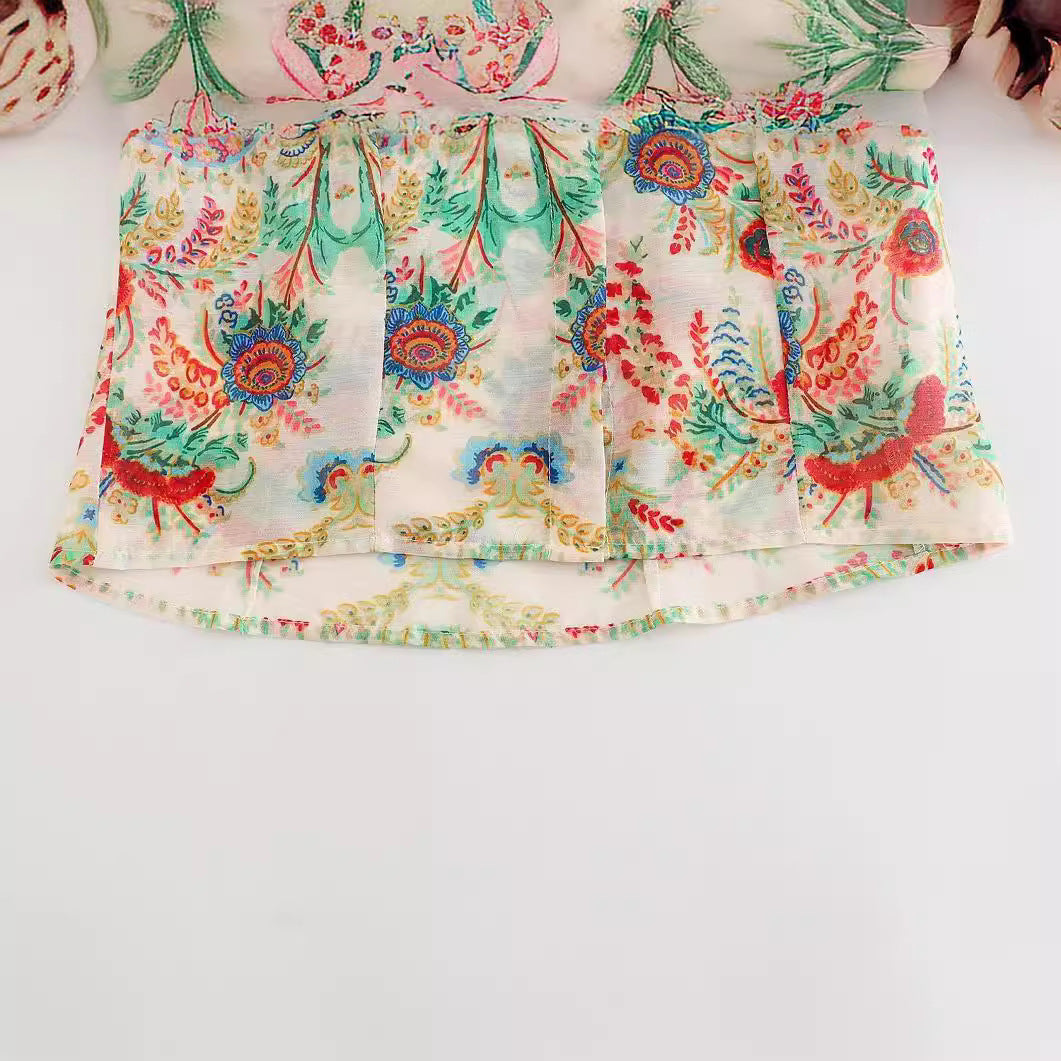 Reversprint Chiffonbluse med Pufærmer