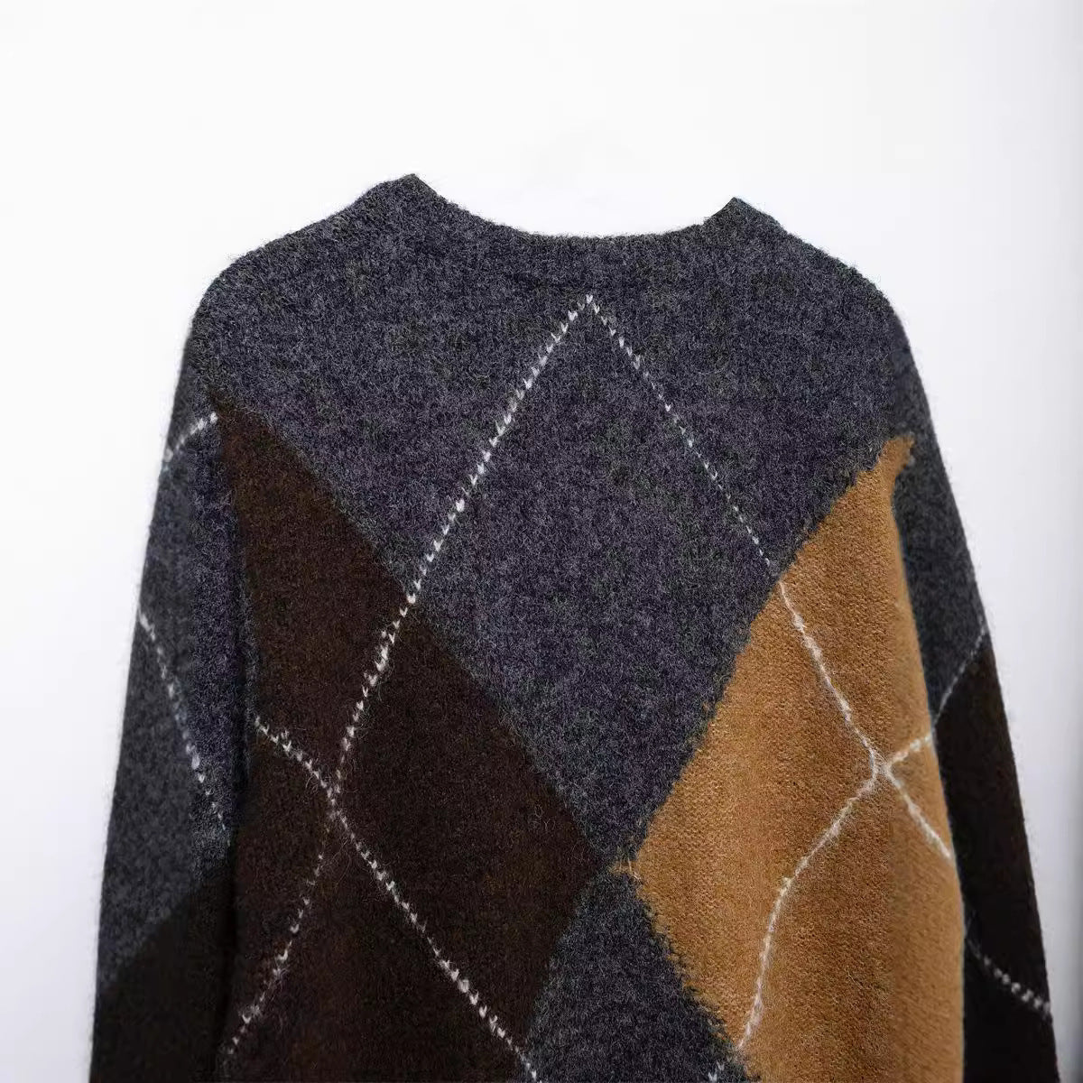 Fashionable Casual All-match Round Neck Diamond-shaped Sweater