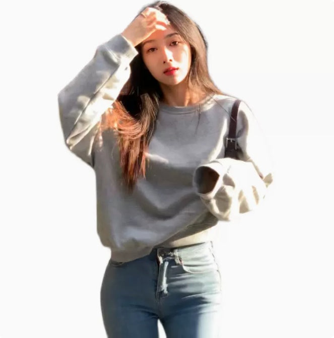Korean Style High Waist Short Grey Sweater