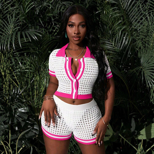 Women's Sexy Knitted Shorts Set For Ladies