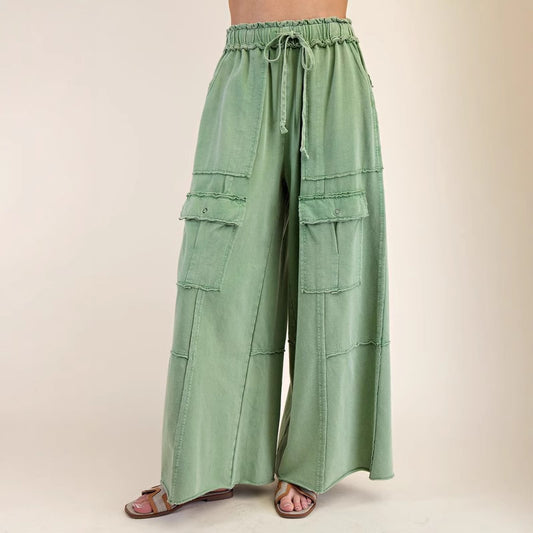 Women's Casual Working Pants High Waist Large Pocket Straight-leg Pants