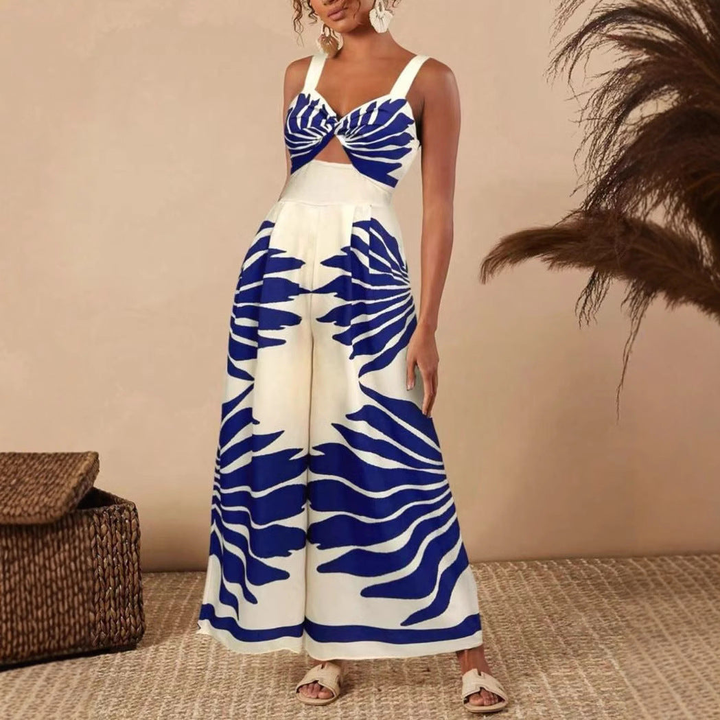 Printed Casual Fashion Jumpsuit With Straps For Women