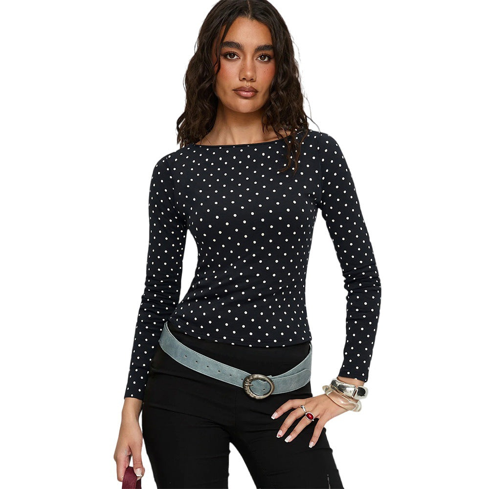 Women's Versatile Black And White Polka Dot Top