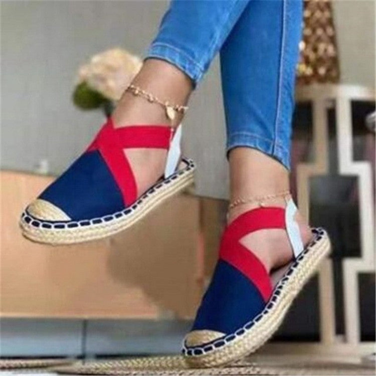 Straw Flat Women's Round Toe Elastic Sandals