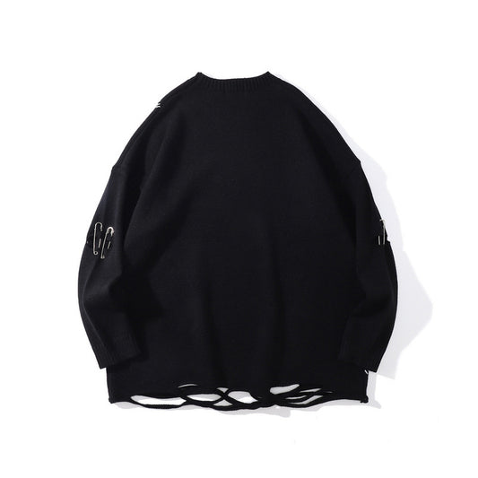High Street Diablo Funeral Street Color Blocking Hole Sweater