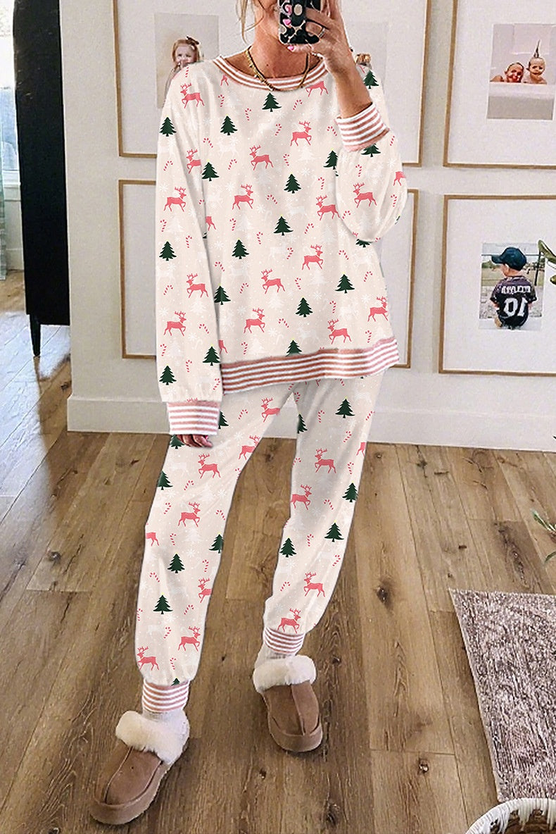 Women's Autumn And Winter Christmas Printed Long-sleeved Trousers Pajamas Home Wear