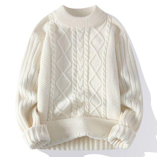 Men's Solid Color Sweater Hong Kong Style Loose Fashion Twisted Flower