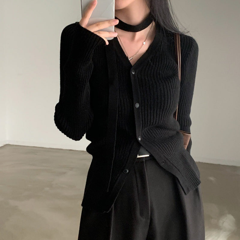 V-neck Single Breasted Slim Fit Slimming Sweater
