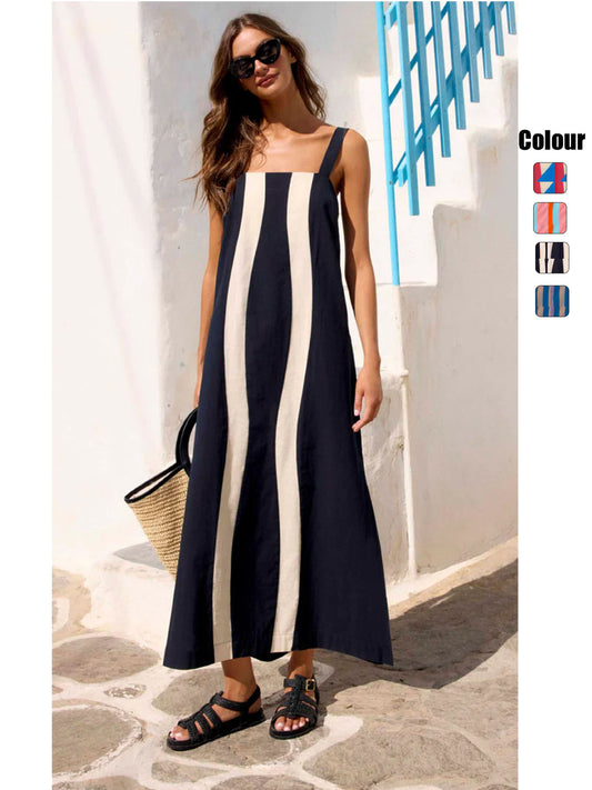 Strap Stripe Positioning Printed Mid Length Dress