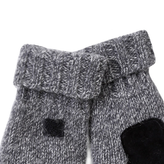 Wool and velvet thick leather warm outdoor gloves