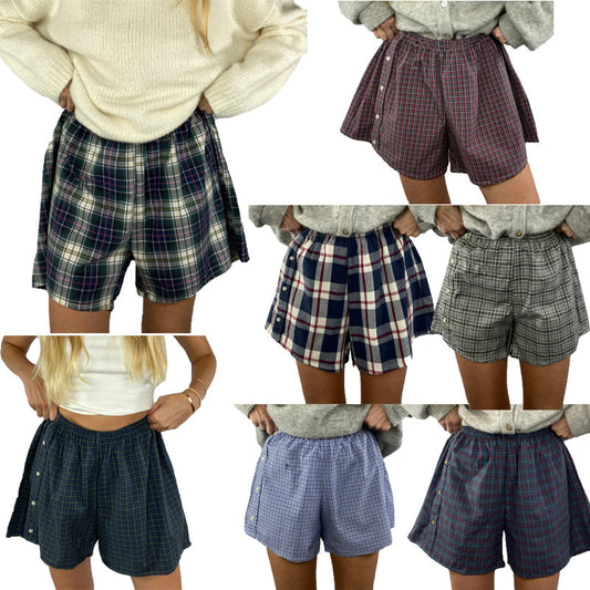 Women's Shorts Loose Plaid Beach Pants Home Wear