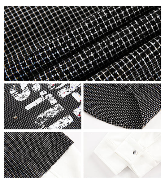 American Retro Plaid Fake Two Pieces Shirt