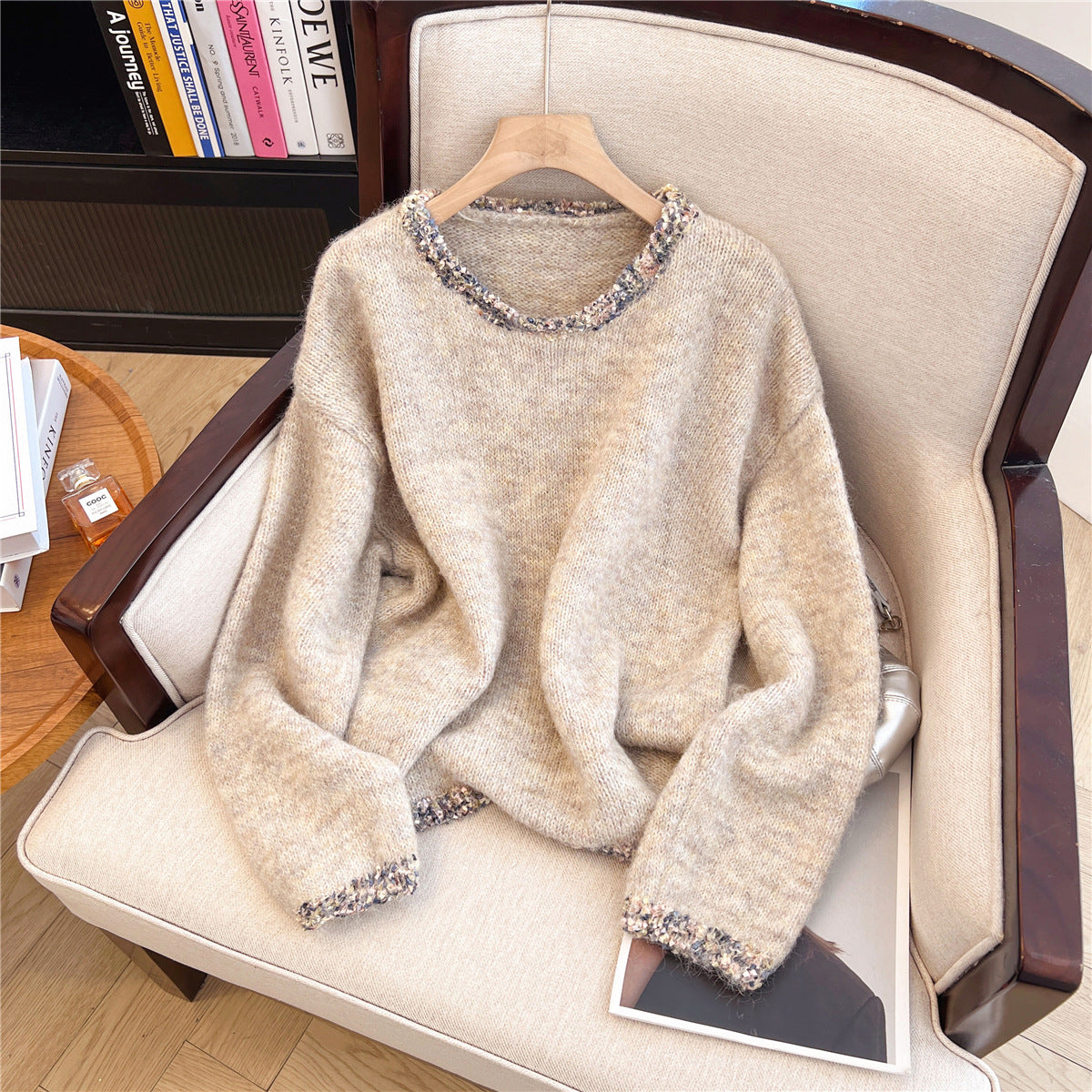 Women's Retro Crew Neck Pullover Sweater Loose